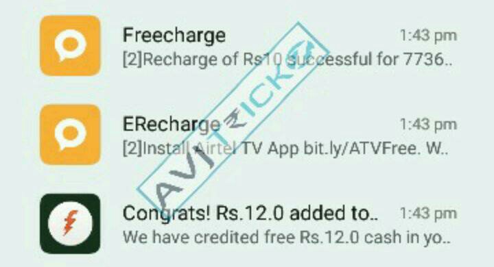 Freecharge Cashback Offer February 2018 : Get Rs 12 Cashback on Rs 10 Recharge (*All Users*) proof