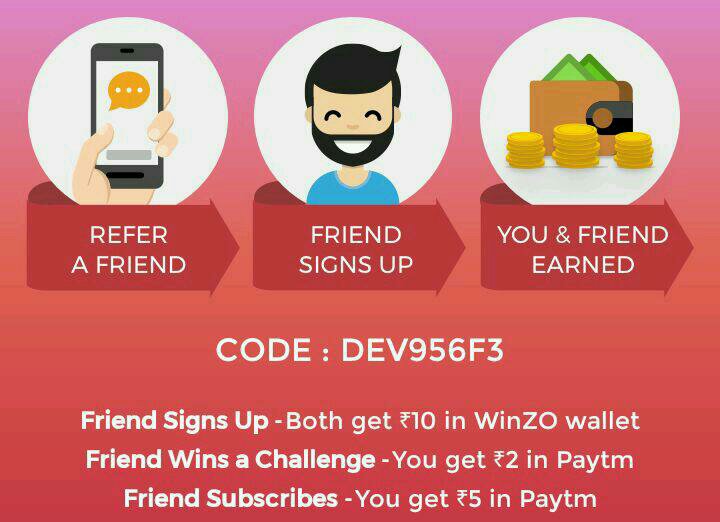 Winzo Game Download : Use Referral code "DEV956F3" Play & Win Paytm Cash, Gadgets etc (*Proof*)