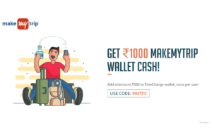 FreeCharge – Add Rs. 500 to wallet and Get Rs. 1000 Makemytrip Cash for Free
