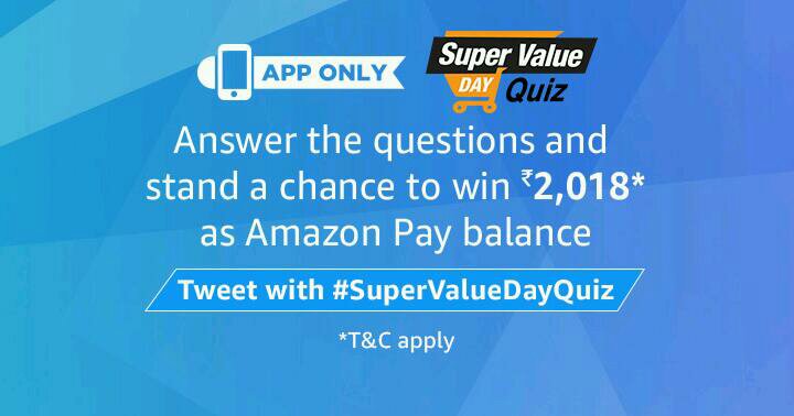 Amazon Super value Day Quiz answers 1st January 2018