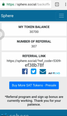(New Cryptocurrency) Sphere- Get 2$(50 SAT) on signup + 2$ (50 SAT) per referral(Redeem as ETH)