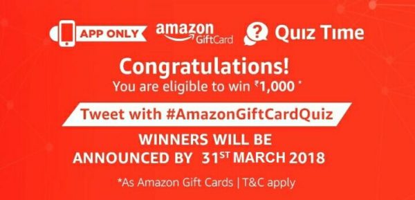 Amazon Gift Cards Quiz Answers - Participate and win Rs 1000 Amazon Pay Balance