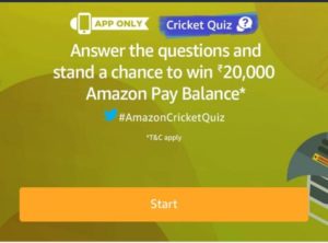 Amazon Cricket Quiz Answers - Participate & win Rs.20,000 amazon pay balance
