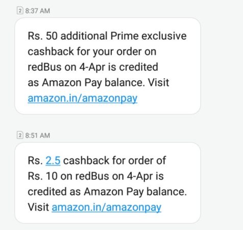 RedBus Amazon Offer : Recharge Rs 10 in RedBus and Get Rs 50 in Amazon Pay Wallet