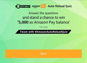 Amazon Auto Reload Quiz Answers - Win Free Rs.5000 amazon pay balance