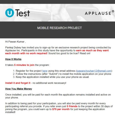 FB Research App – Earn 5$ Per Month Just By Placing App + 10$ Per Refer