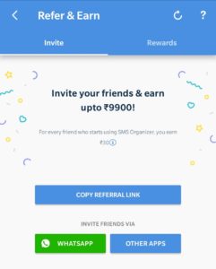 SMS Organizer App - Get Rs.30 Amazon Voucher On Each Refer Earn Up to Rs.9900