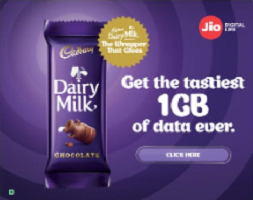 My Jio Cadbury offer - Get Free 1 GB 4G Data (*All users*)