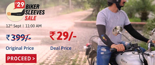 Droom Biker Sleeves Flash sale @ only Rs.29 worth Rs.399 (*Trick*)